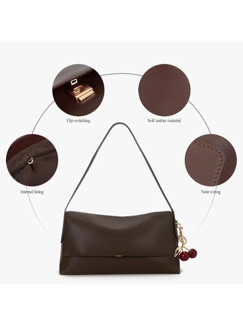 Vintage Large Faux Leather Hobo Bag for Women - Stylish Cherry Shoulder Handbag